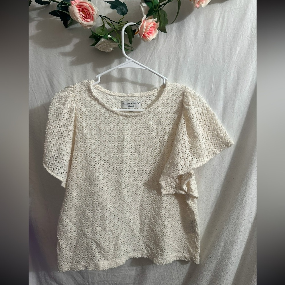 Madewell Texture & Thread Eyelet Flutter-Sleeve T… - image 1